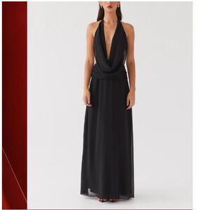 Peppermayo Dress 12 Elysia Black Midi Maxi Halter Backless Party Formal Event